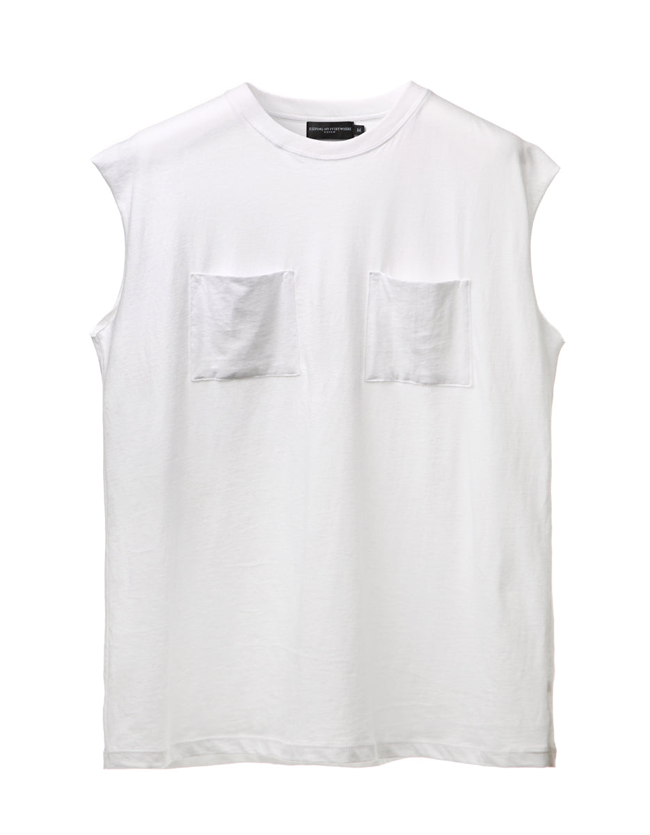 White Dual Pocket Sleeveless Tee